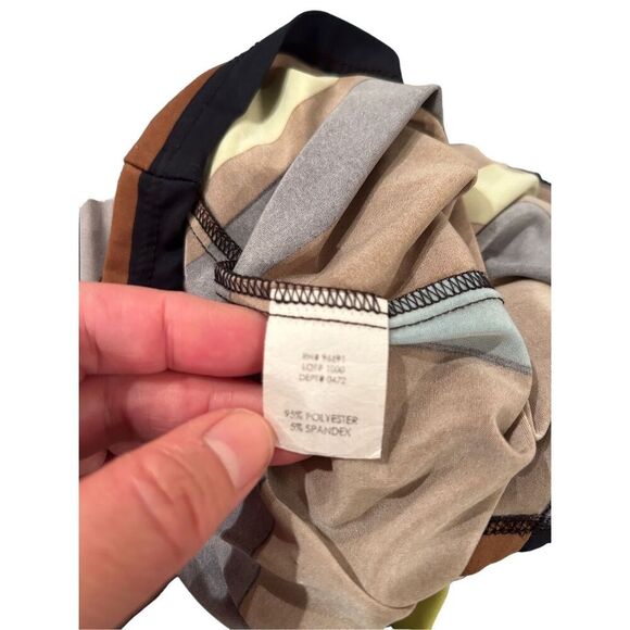 ANALILI Abstract White Pink Gray Silky Cowl Neck long Sleeve Geometric Design Mi - Picture 6 of 8